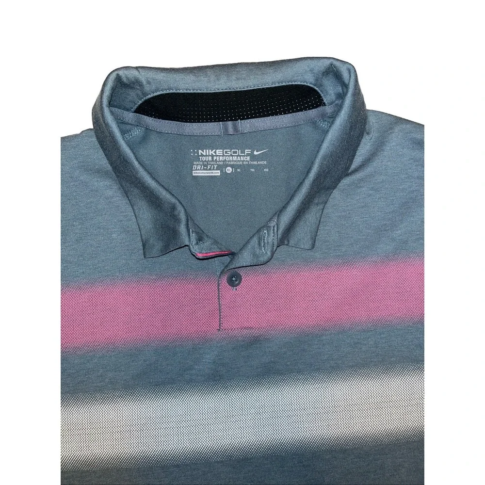 Nike Golf Polo Shirt Mens XL Gray Pink Tour Performance Dri-Fit Short Sleeve